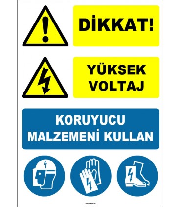 EF1506 - Dikkat Yüksek Voltaj Koruyucu Malzemeni Kullan, Baret, Yüz Siperi, Eldiven, Ayakkabı