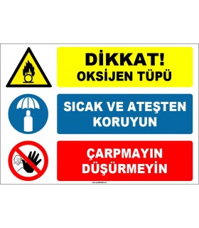 EF1611 - Dikkat Oksijen Tüpü, Sıcaktan ve Ateşten Koruyun, Çarpmayın, Düşürmeyin