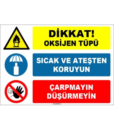 EF1611 - Dikkat Oksijen Tüpü, Sıcaktan ve Ateşten Koruyun, Çarpmayın, Düşürmeyin