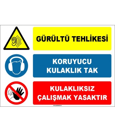 EF1630 - Gürültü Tehlikesi, Koruyucu Kulaklık Tak, Kulaklıksız Çalışmak Yasaktır