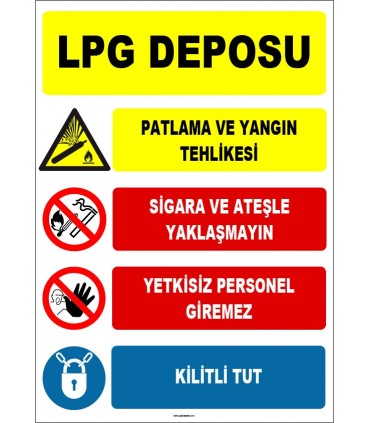 EF1639 - LPG Deposu, Sigara ve Ateşle Yaklaşmayın, Yetkisiz Personel Giremez, Kilitli Tut