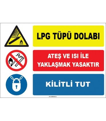 EF1645 - LPG Tüpü Dolabı, Ateş ve Isı İle Yaklaşmak Yasaktır, Kilitli Tut