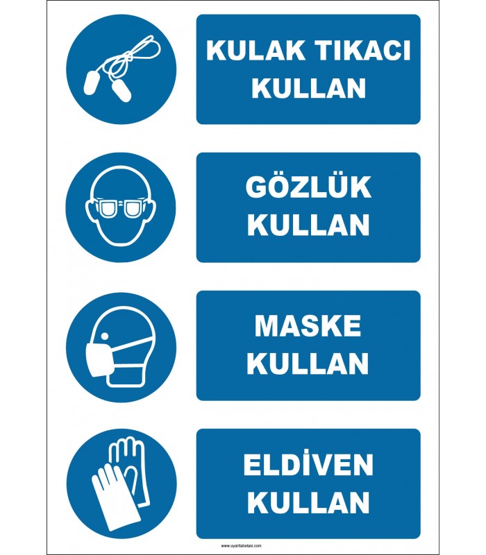 EF1913 - Kulak Tıkacı Kullan, Gözlük Kullan, Maske Kullan, Eldiven Kullan