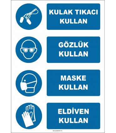 EF1913 - Kulak Tıkacı Kullan, Gözlük Kullan, Maske Kullan, Eldiven Kullan