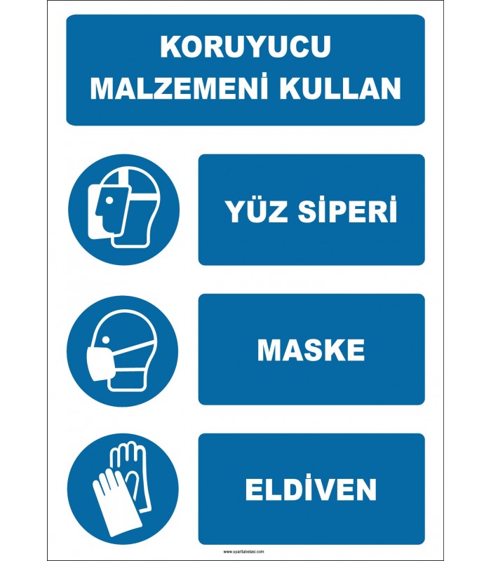 EF1918 - Koruyucu Malzemeni Kullan, Yüz Siperi, Maske, Eldiven