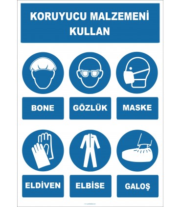 EF1928 - Koruyucu Malzemeni Kullan, Bone, Gözlük, Maske, Eldiven, Elbise, Galoş