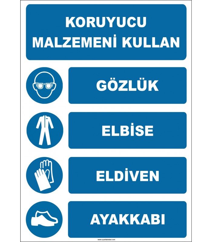 EF1936 - Koruyucu Malzemeni Kullan, Gözlük, Elbise, Eldiven, Ayakkabı