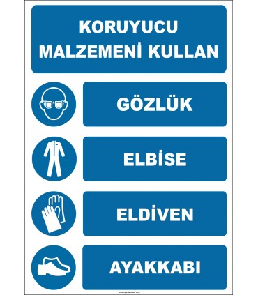 EF1936 - Koruyucu Malzemeni Kullan, Gözlük, Elbise, Eldiven, Ayakkabı