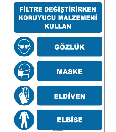 EF1938 - Filtre Değiştirirken Koruyucu Malzemeni Kullan, Gözlük, Maske, Eldiven, Elbise