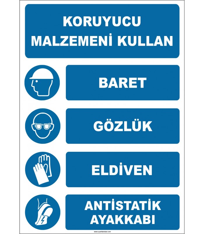 EF1940 - Koruyucu Malzemeni Kullan, Baret, Gözlük, Eldiven, Antistatik Ayakkabı