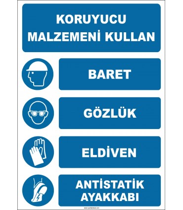 EF1940 - Koruyucu Malzemeni Kullan, Baret, Gözlük, Eldiven, Antistatik Ayakkabı