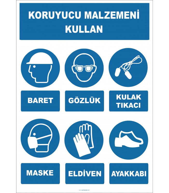 EF1941 - Koruyucu Malzemeni Kullan, Baret, Gözlük, Kulak Tıkacı, Maske, Eldiven, Ayakkabı