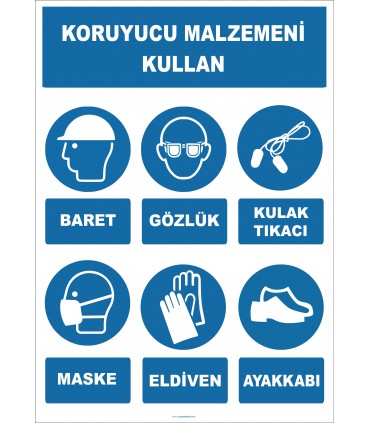 EF1941 - Koruyucu Malzemeni Kullan, Baret, Gözlük, Kulak Tıkacı, Maske, Eldiven, Ayakkabı