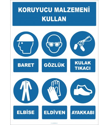 EF1942 - Koruyucu Malzemeni Kullan, Baret, Gözlük, Kulak Tıkacı, Elbise, Eldiven, Ayakkabı