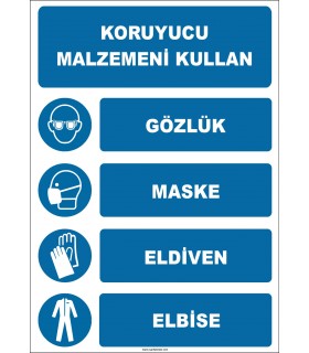 EF1943 - Koruyucu Malzemeni Kullan, Gözlük, Maske, Eldiven, Elbise