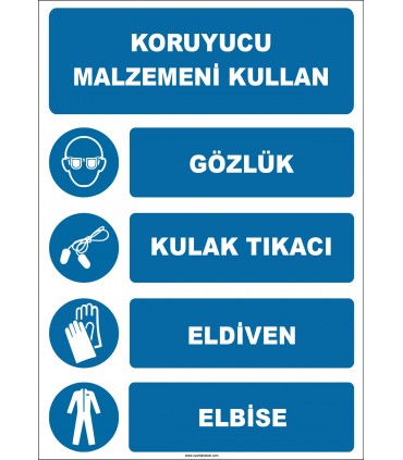 EF1944 - Koruyucu Malzemeni Kullan, Gözlük, Kulak Tıkacı, Eldiven, Elbise