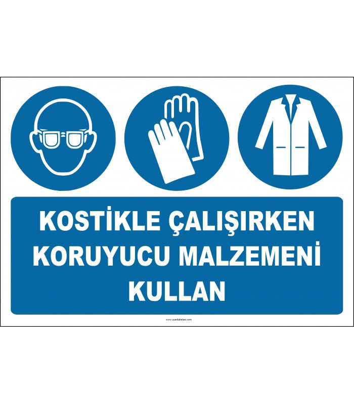 EF2043 - Kostikle Çalışırken Koruyucu Malzemeni Kullan, Koruyucu Gözlük, Eldiven, Önlük