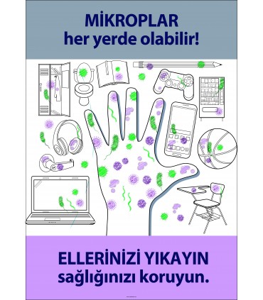 EF2080 - Mikroplar Her Yerde Olabilir, Ellerinizi Yıkayın, Sağlığınızı Koruyun