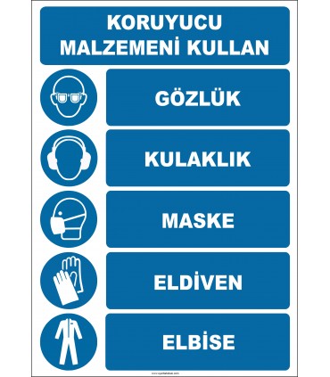 EF2253 - Koruyucu Malzemeni Kullan, Gözlük, Kulaklık, Maske, Eldiven, Elbise