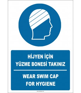 EF2298 - Türkçe İngilizce Hijyen için Yüzme Bonesi Takınız, Wear Swim Cap for Hygiene