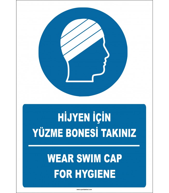 EF2298 - Türkçe İngilizce Hijyen için Yüzme Bonesi Takınız, Wear Swim Cap for Hygiene