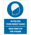 EF2298 - Türkçe İngilizce Hijyen için Yüzme Bonesi Takınız, Wear Swim Cap for Hygiene