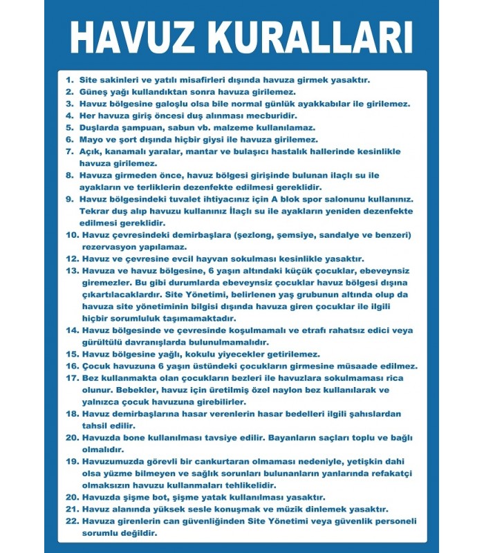 EF2510 -  Havuz Kuralları