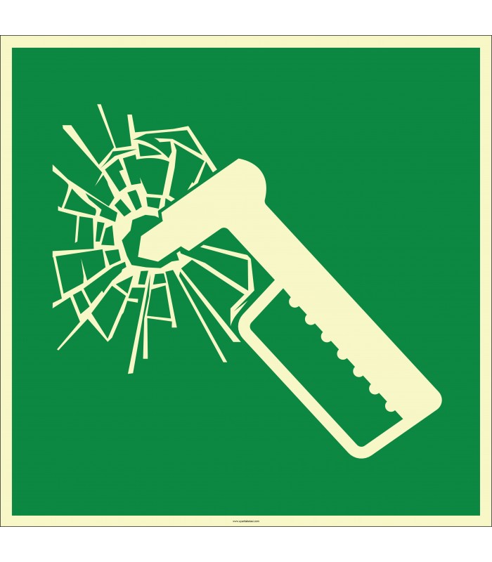 EF2131 - Fosforlu Acil Durumda Camı Çekiçle Kırın İşareti/Levhası/Etiketi