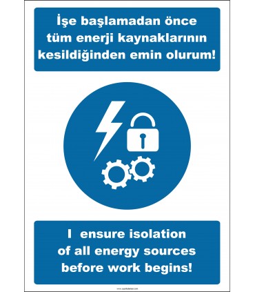 EF2532 - Türkçe İngilizce İşe Başlamadan Önce Tüm Enerji Kaynaklarının Kesildiğinden Emin Olurum