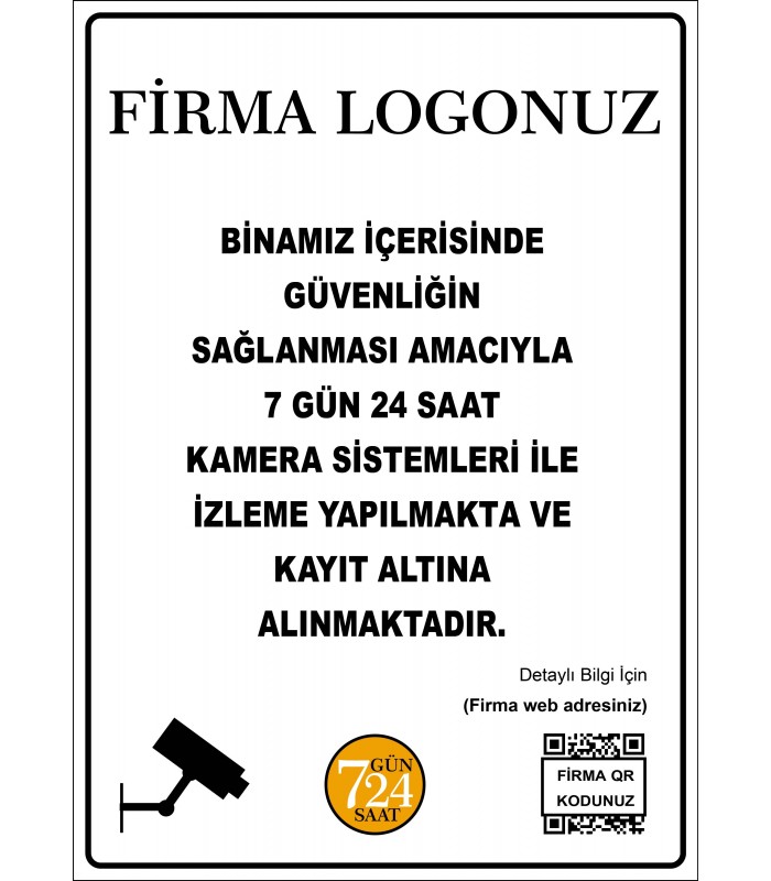 PF1753 - Kamera İle İzleme için KVKK Aydınlatma Yükümlülüğü Levhası