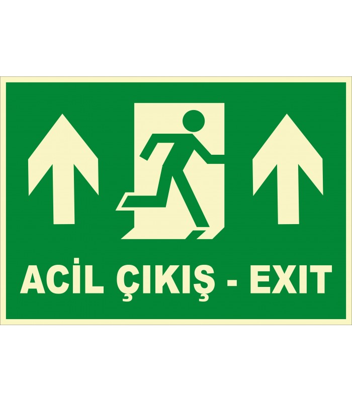 PF1778 - Türkçe İngilizce Fosforlu Acil Çıkış Exit - Yukarı Yön