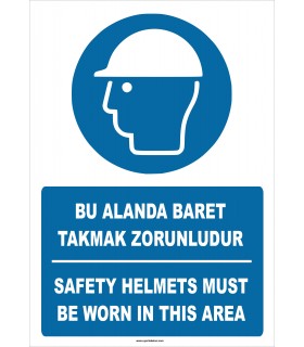 PF1789 - Türkçe İngilizce Bu alanda baret takmak zorunludur, Safety helmets must be worn in this area
