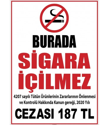 PF1793 - 4207 Sayılı Kanun Uyarınca 2020 Yılı Sigara İçme Cezası 187 TL