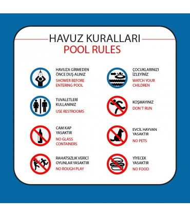 AT 1079 - Türkçe-İngilizce Havuz Kuralları Tabelası