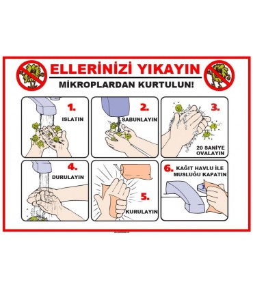 AT 1091 - Ellerinizi Yıkayın, Mikroplardan Kurtulun Levhası
