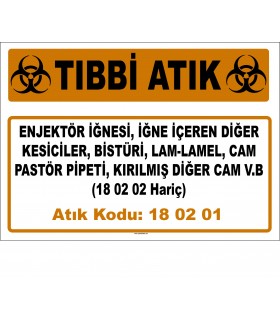 A 180201-2- Enjektör iğnesi, iğne içeren diğer kesiciler, bistüri, lam-lamel, cam pastör pipeti, kırılmış diğer cam, vb.