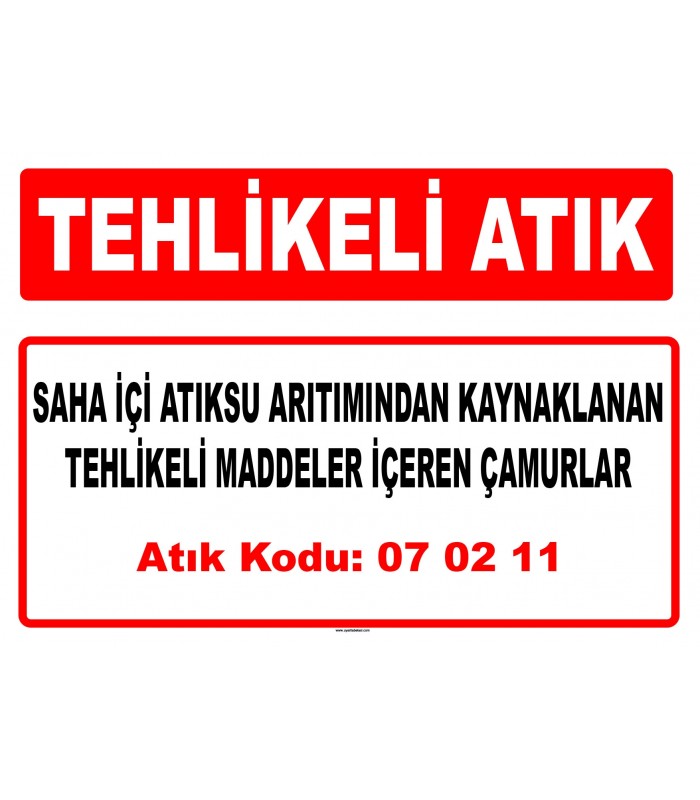 A 070211 - Saha içi atıksu arıtmından kaynaklanan tehlikeli maddeler içeren çamurlar
