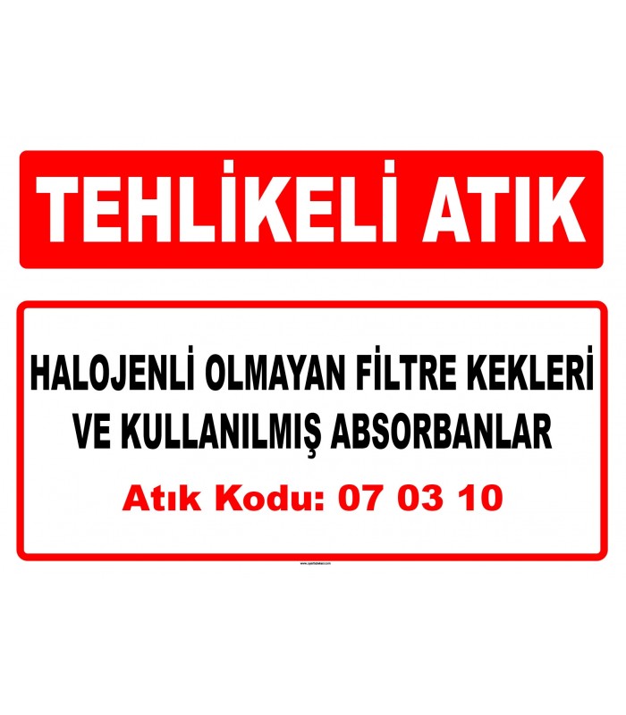 A 070310 - Diğer filtre kekleri ve kullanılmış absorbanlar