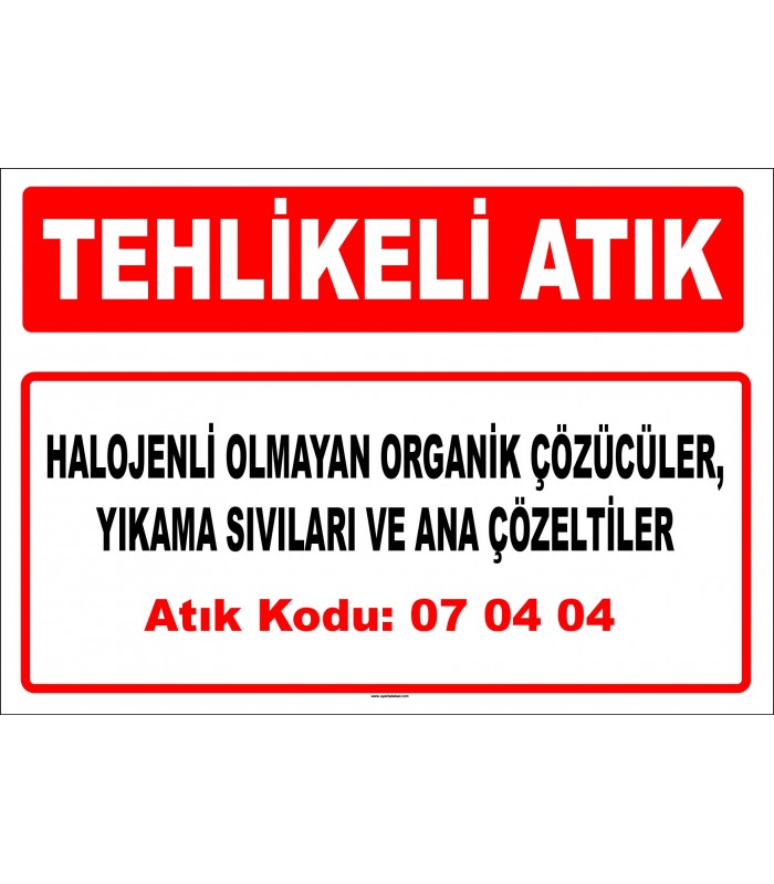 A 070404 - Diğer organik çözücüler, yıkama sıvıları ve ana çözeltiler