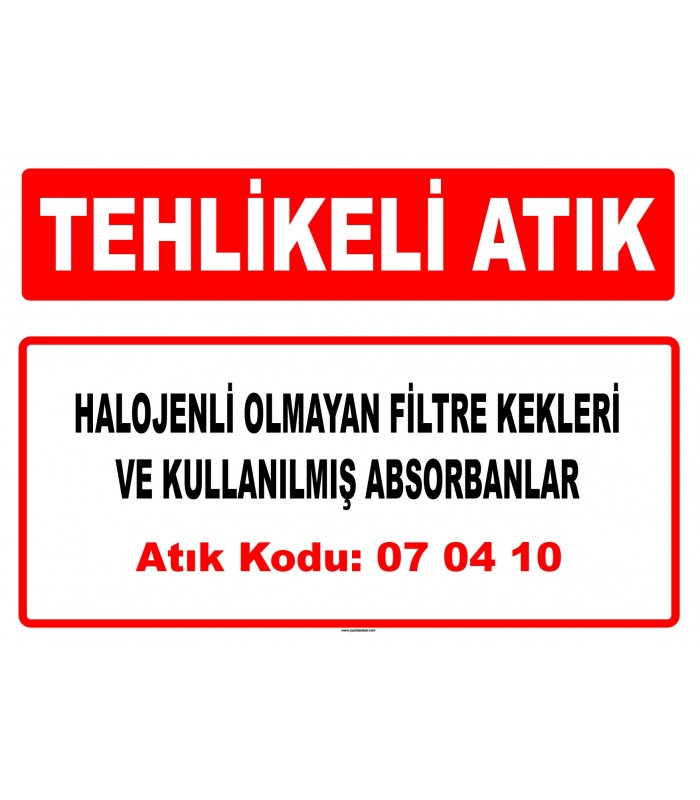 A 070410 - Diğer filtre kekleri ve kullanılmış absorbanlar