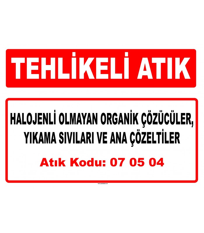 A 070504 - Diğer organik çözücüler, yıkama sıvıları ve ana çözeltiler