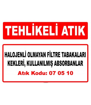 A 070510 - Diğer filtre tabakaları kekleri, kullanılmış absorbanlar