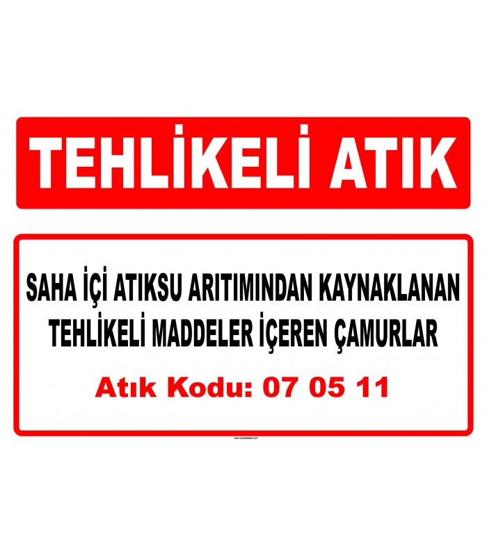 A 070511 - Saha içi atıksu arıtımından kaynaklanan tehlikeli maddeler içeren çamurlar