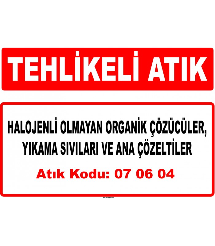 A 070604 - Diğer organik çözücüler, yıkama sıvıları ve ana çözeltiler