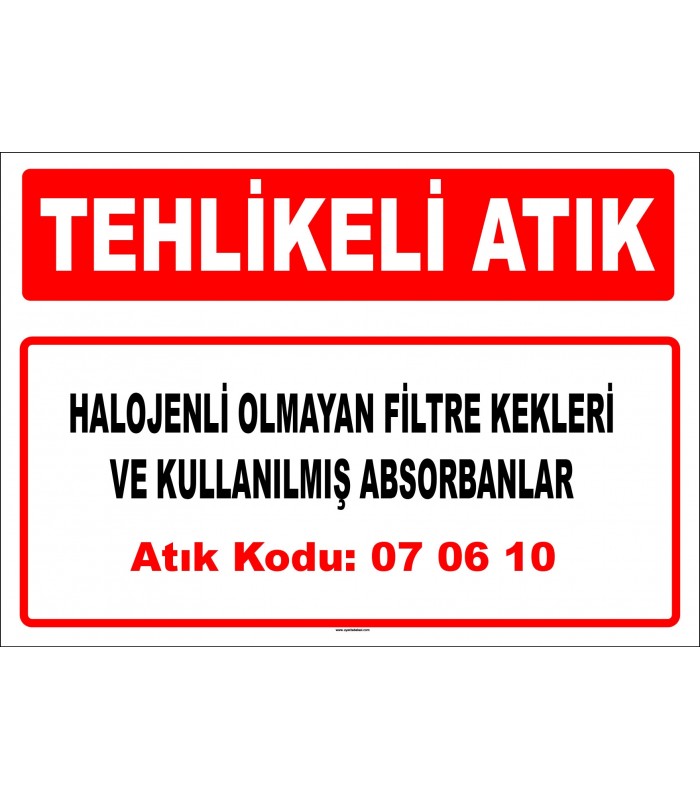 A 070610 - Diğer filtre kekleri ve kullanılmış absorbanlar