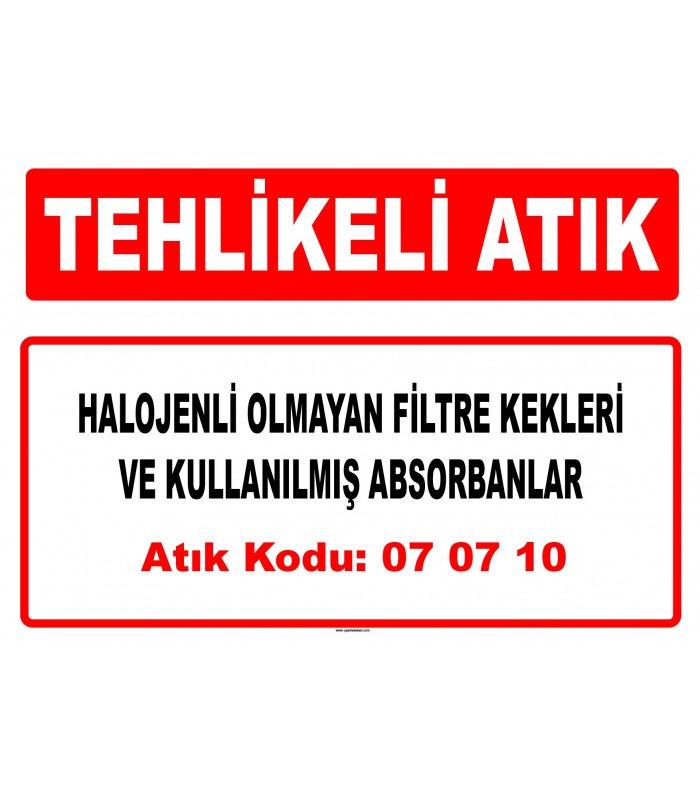 A 070710 - Diğer filtre kekleri ve kullanılmış absorbanlar