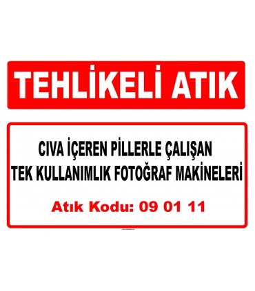 A 090111-2 - Cıva içeren pillerle çalışan tek kullanımlık fotoğraf makineleri