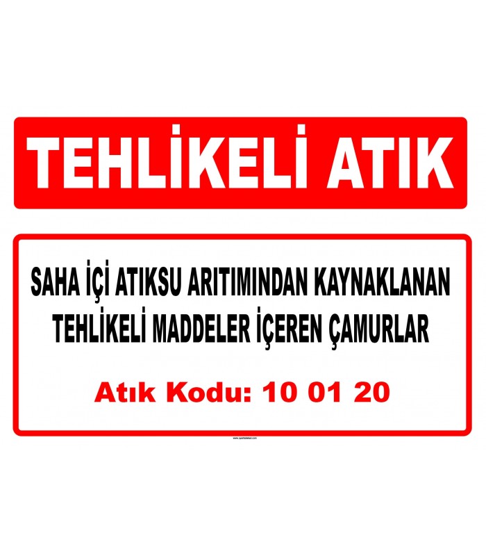 A 100120 - Saha içi atıksu arıtımından kaynaklanan tehlikeli maddeler içeren çamurlar