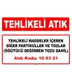 A100321 - Tehlikeli maddeler içeren diğer partiküller ve tozlar (öğütücü değirmen tozu dahil)