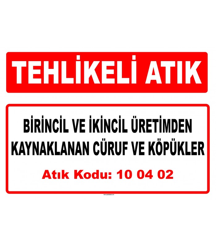 A 100402 - Birincil ve ikincil üretimden kaynaklanan cüruf ve köpükler